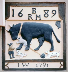 Wirtshausschild vom Bull and Dog (ehemals Black Bull) 1689